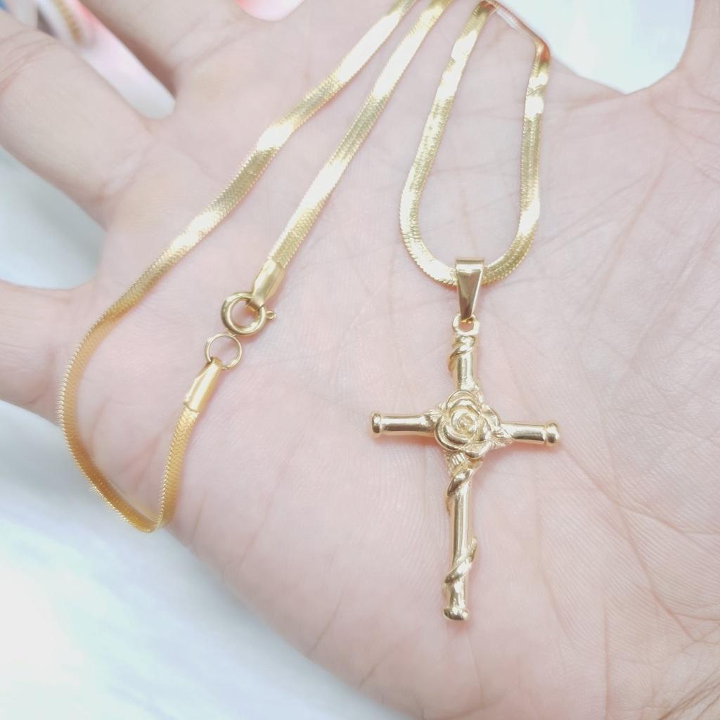 Dây Chuyền Nữ Dập Thánh Giá 4cm Titanium Cao Cấp-Dùng lâu dài tắm rửa thoải mái