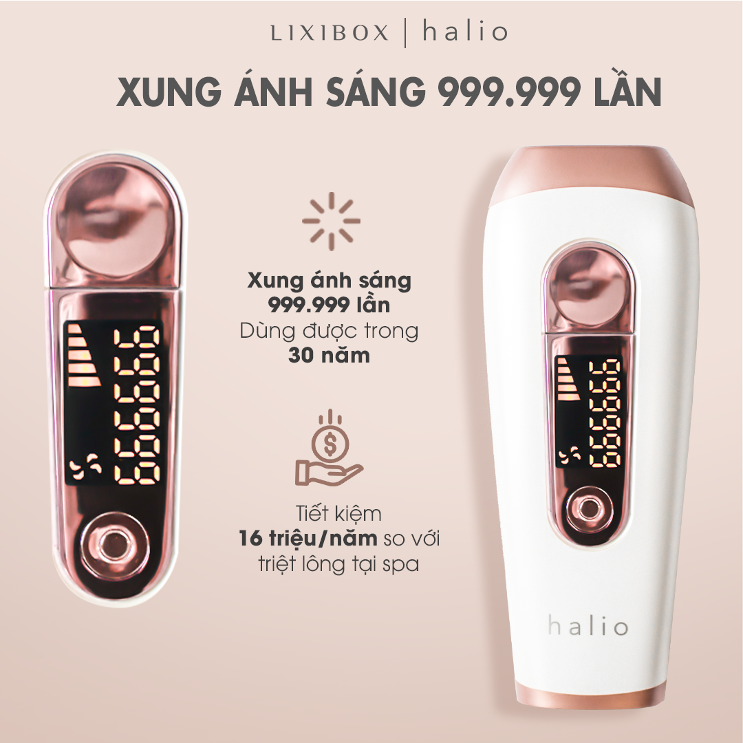 PINK BEAUTY BOX - Da Xinh Mịn Màng (Combo Máy Triệt Lông Halio IPL, Nến Thơm, Bao Tay Lụa Okame, Thanh Lăn, Băng Đô)