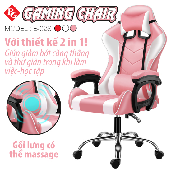 Ghế gaming cao cấp dành cho game thủ BG model mới E02-S PINK (hàng nhập khẩu)