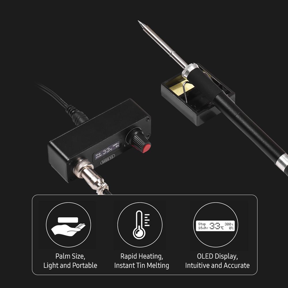 MSS12 Mini OLED Soldering Station Portable Electric Solder Iron with Zipper Case Compatible with T12 Supports PD3.0/3S-6S/12V-25V Power Supply