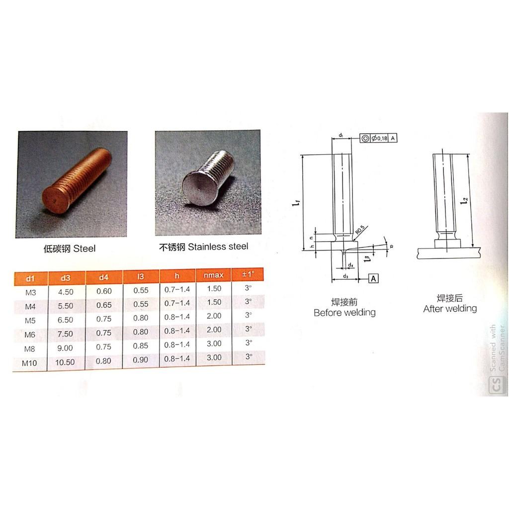 Combo 50c bulong hàn chập M6X10, M6X12