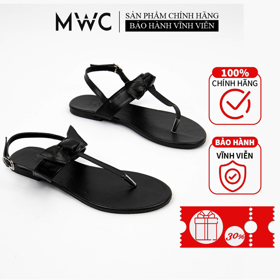 Giày Sandal Nữ MWC Đế Bệt Quai Kẹp Phối Nơ Xinh Xắn NASD- 2918