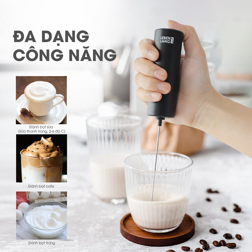 Máy đánh bọt cầm tay Lebenlang LBL4586, chạy bằng PIN 2A tiện lợi, công suất 10W – hàng chính hãng