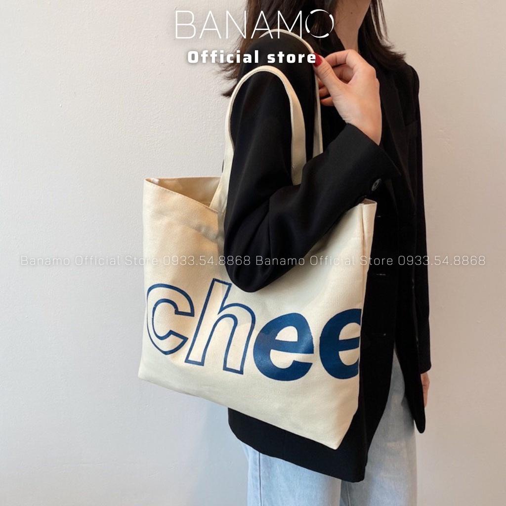 Túi vải tote canvas đeo vai phong cách Hàn quốc có khóa miệng ngăn phụ bên trong thời trang Banamo Fashion túi 01