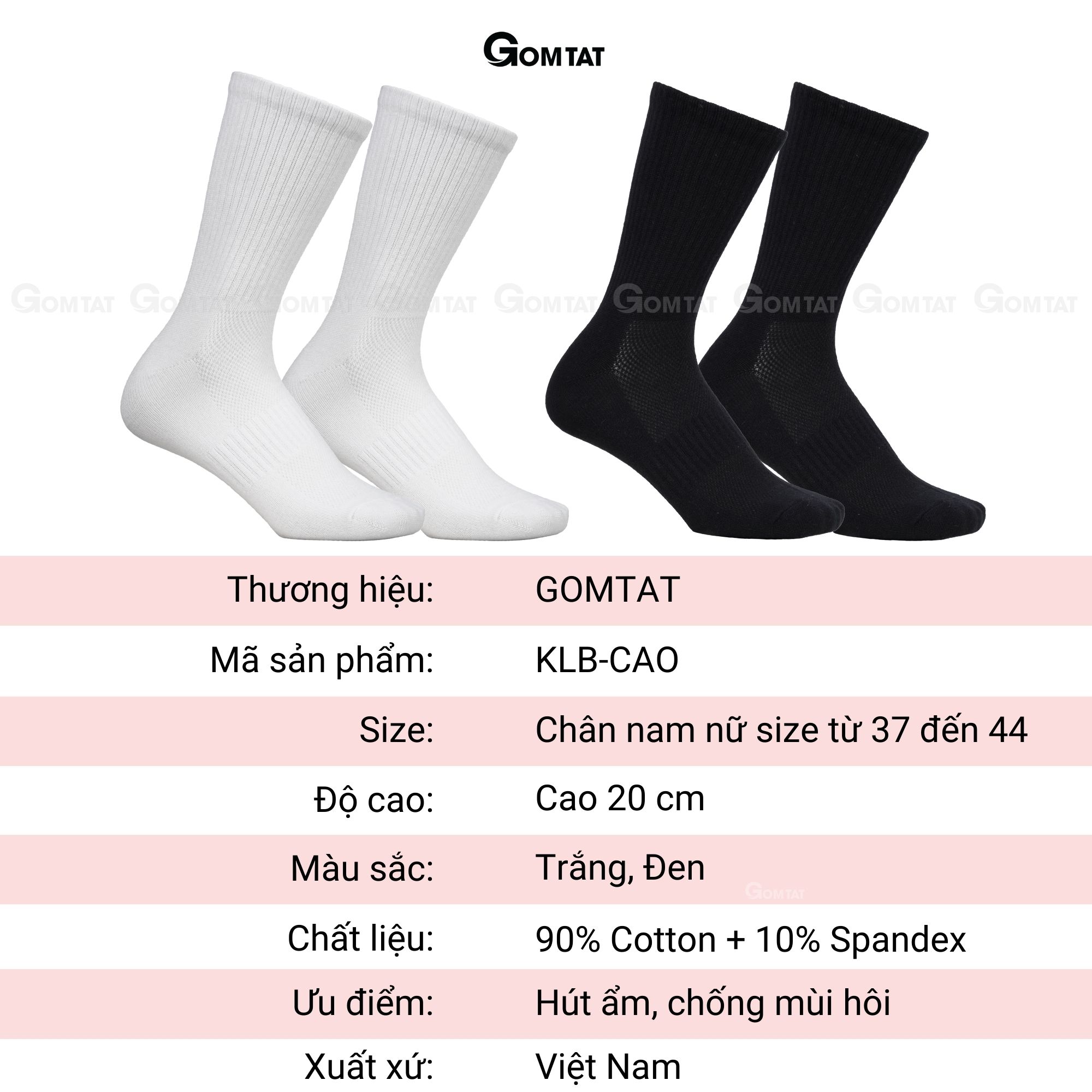 Combo 10 đôi tất vớ cổ cao nam nữ trơn màu GOMTAT chất liệu cotton cao cấp, hút ẩm thoáng khí - GOM-KLB-TRONCAO-CB10