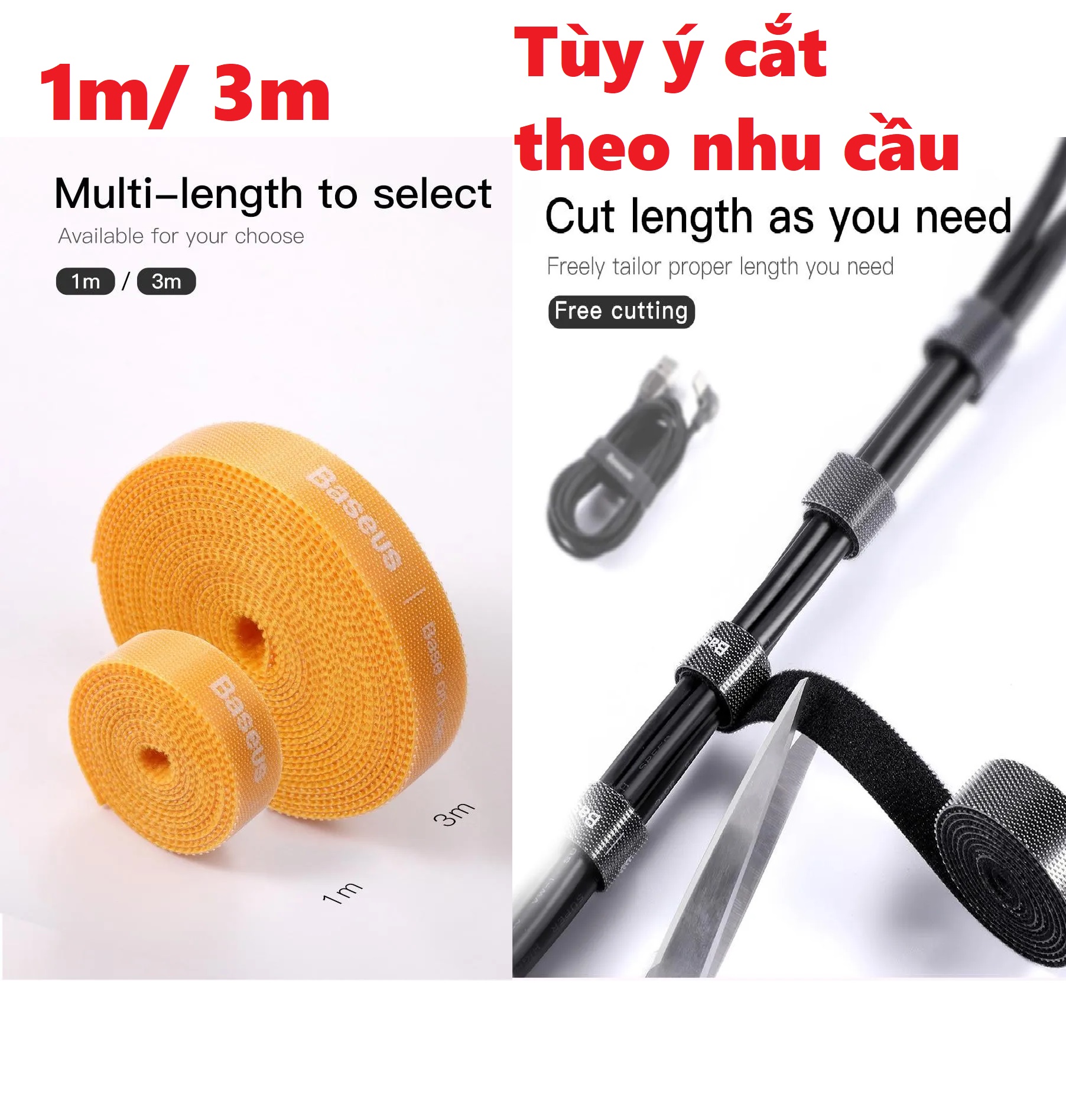 Dây quấn cáp Baseus dài 1m/ 3m dính chắc dễ cắt theo nhu cầu _ Hàng chính hãng