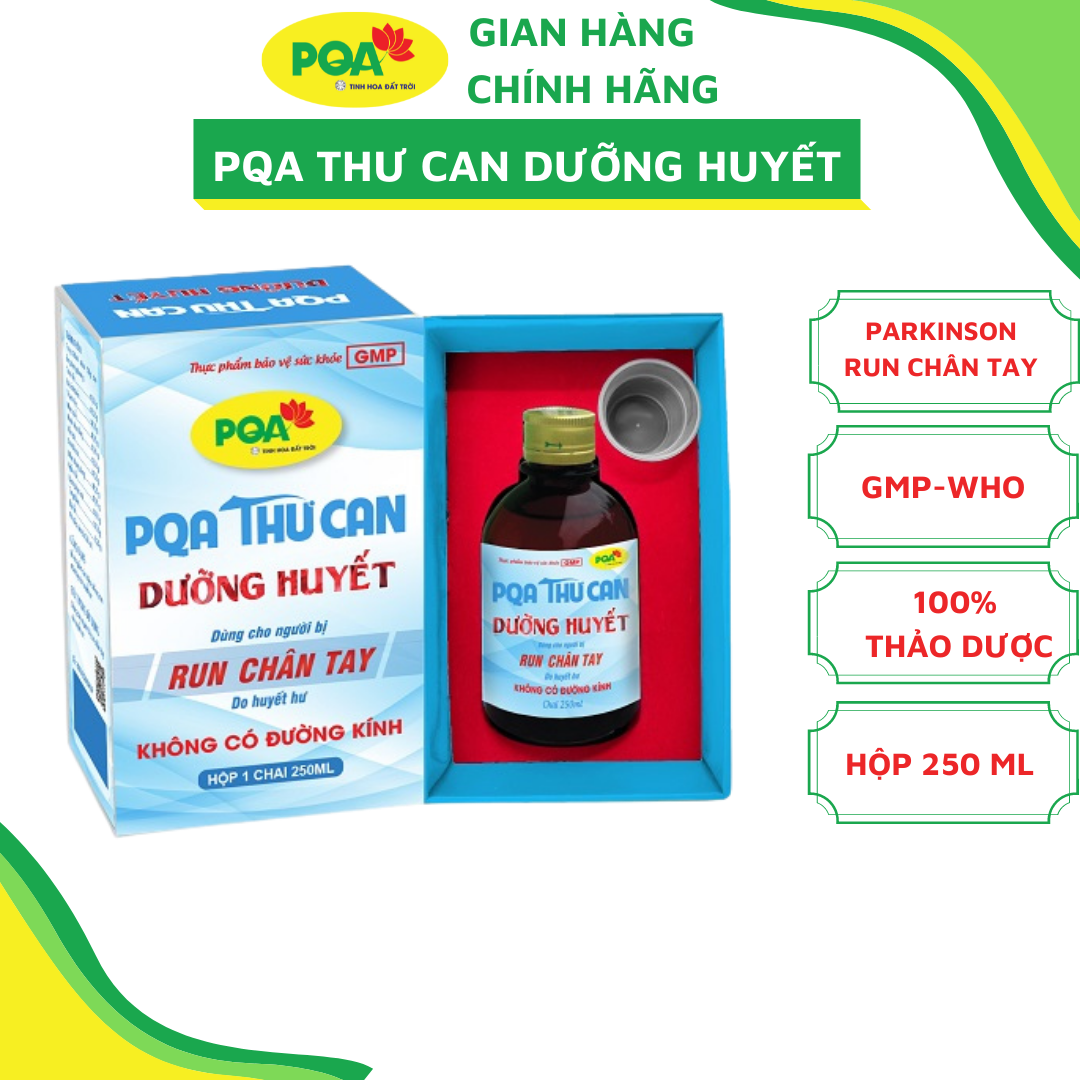 PQA Thư Can Dưỡng Huyết không đường kính 250ml là dược phẩm thảo dược cho người bị run chân tay do huyết hư, thiếu máu, sản phẩm không có đường kính dành cho người bị tiểu đường sử dụng.