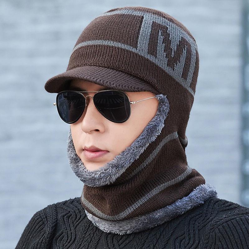 Mũ len nam trùm đầu liền khăn cổ lót nỉ ấm áp mùa đông chống gió lạnh