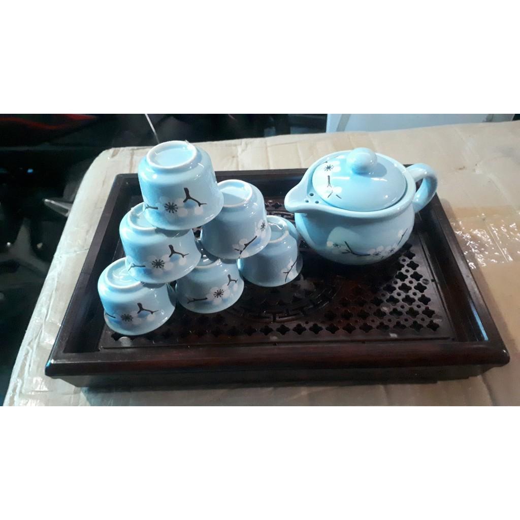 Bộ ấm chén hoa đào kiểu Nhật xanh dương