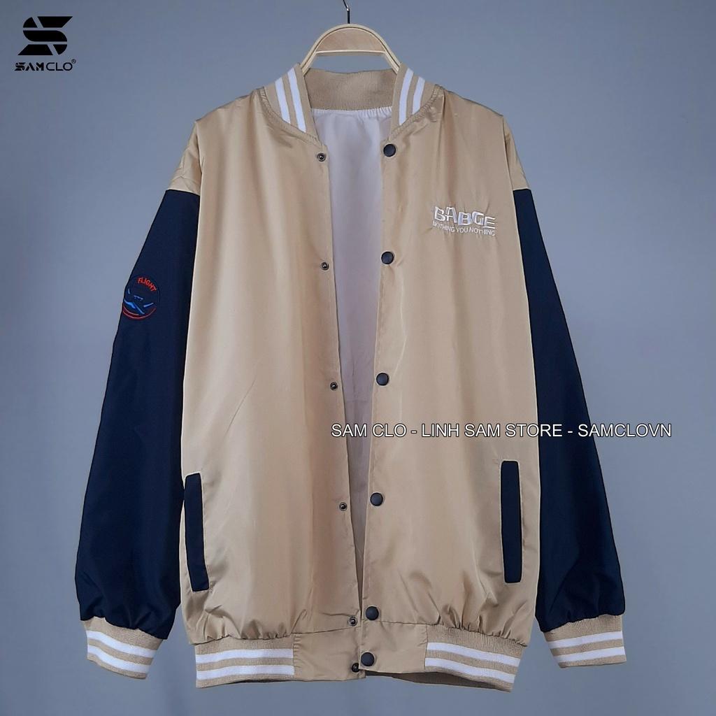 Áo khoác bomber vải dù 2 lớp nam nữ SAM CLO - Áo khoác gió phong cách bóng chày JACKET form rộng unisex thêu chữ BADGE