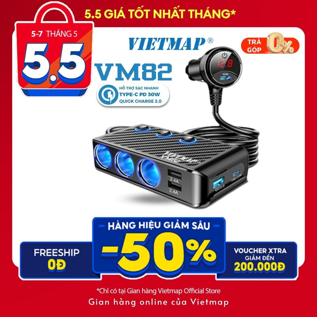 VIETMAP VM82 - Bộ chia sạc ô tô đa năng - Sạc nhanh Type-C PD 30W và QC 3.0 - Hàng chính hãng