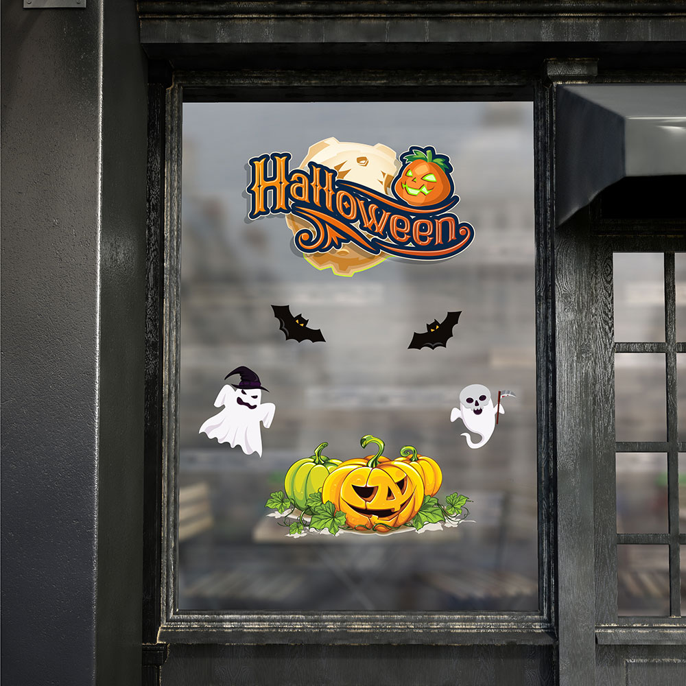 Decal trang trí Halloween 2020 combo bóng ma và bí ngô