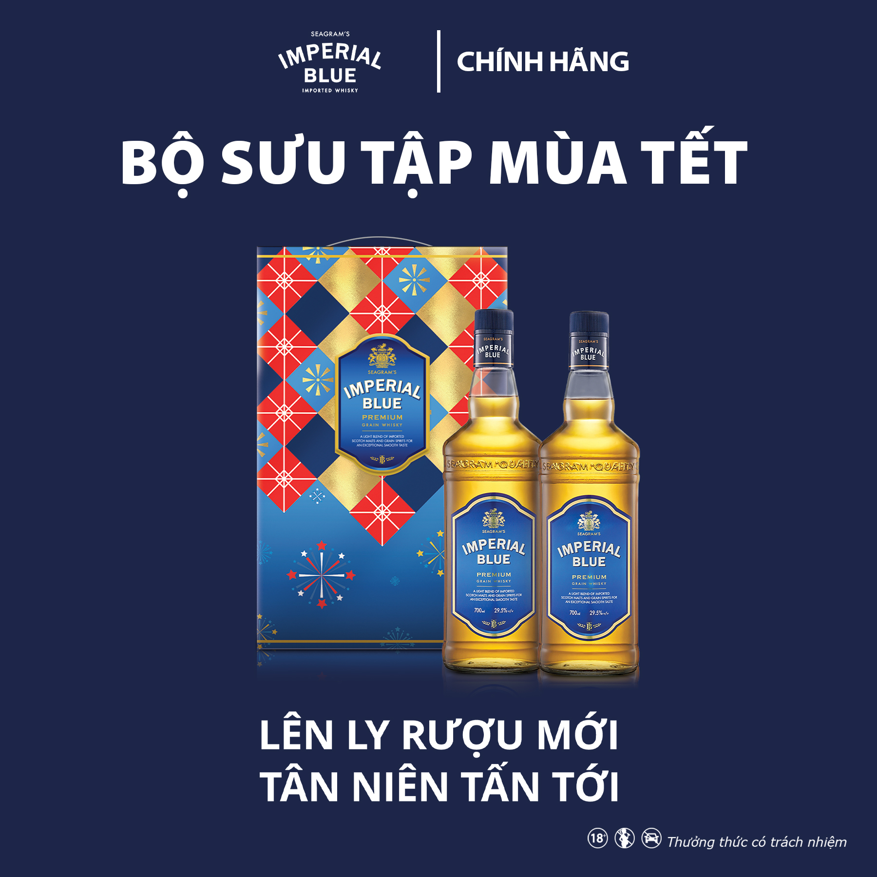 Bộ sản phẩm Rượu Whisky Imperial Blue TWIN 700ml