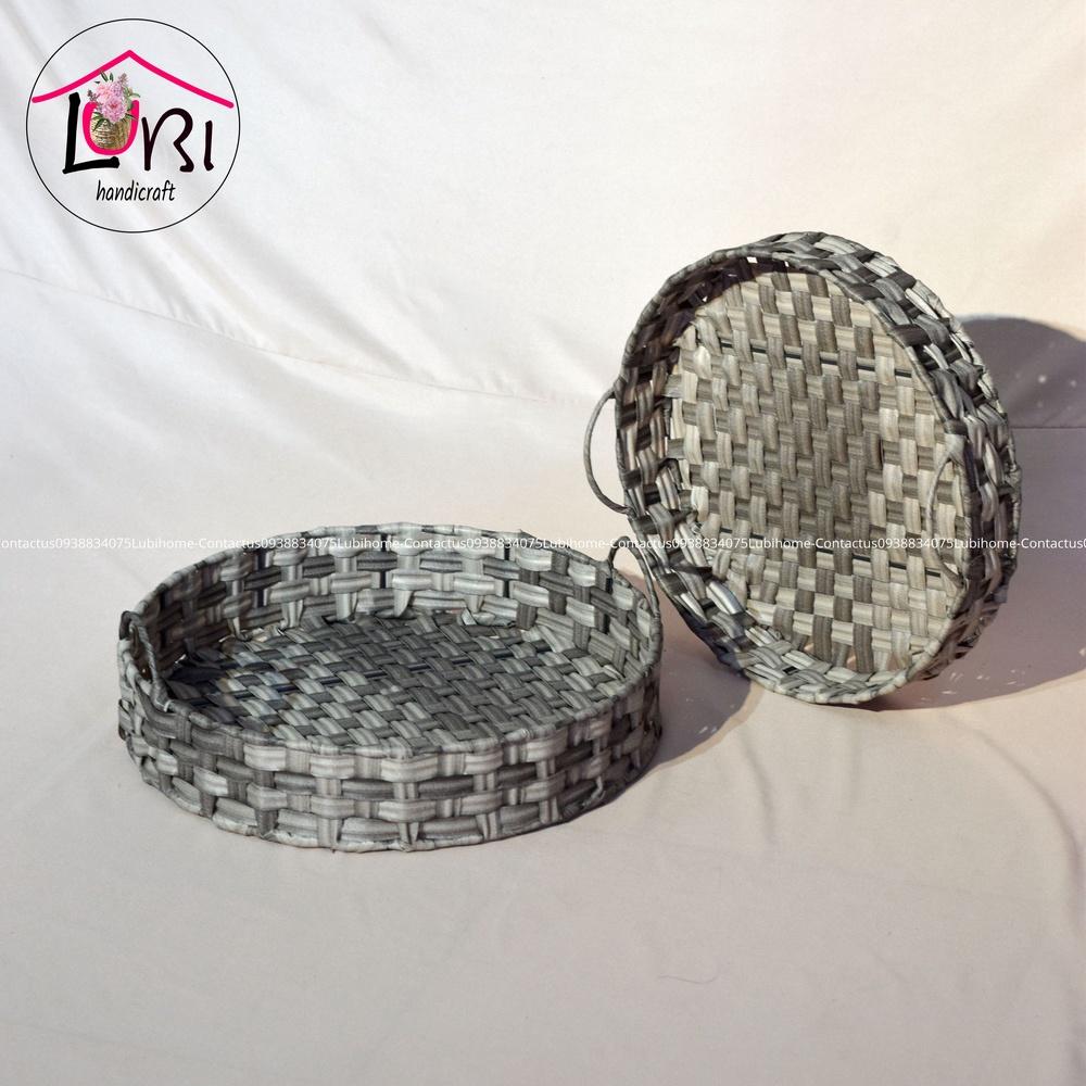 Lubihandicraft - Khay tròn đựng đồ đan dây nhựa xám trắng - xinh xắn