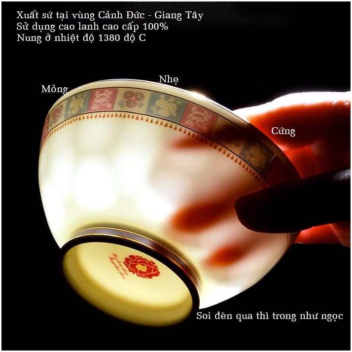 Bộ bát ăn cơm SỨ XƯƠNG Giang Tây cao cấp 60 chi tiết - Bộ chén ăn cơm sang trọng, tinh tế - Bát đĩa mỏng nhẹ nhưng cứng trong và cách nhiệt tốt. Mã GS21
