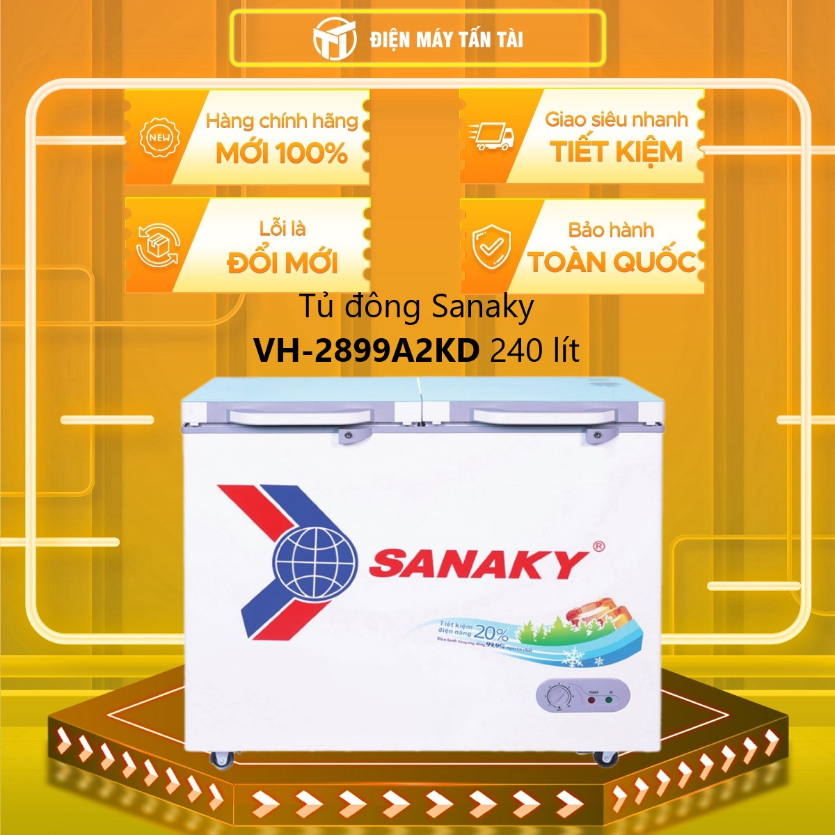 TỦ ĐÔNG SANAKY 240 LÍT VH-2899A2KD ĐỒNG (R600A) (KÍNH CƯỜNG LỰC) - HÀNG CHÍNH HÃNG