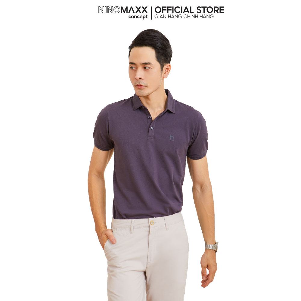 N&amp;M CLUB Áo polo Basic nam tay ngắn chất liệu cotton tím đậm 2104034