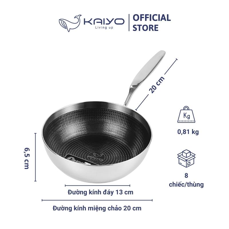 Chảo inox sâu lòng chống dính hoa văn nổi thân đáy liền 3 lớp tri-ply Kaiyo, size 20cm