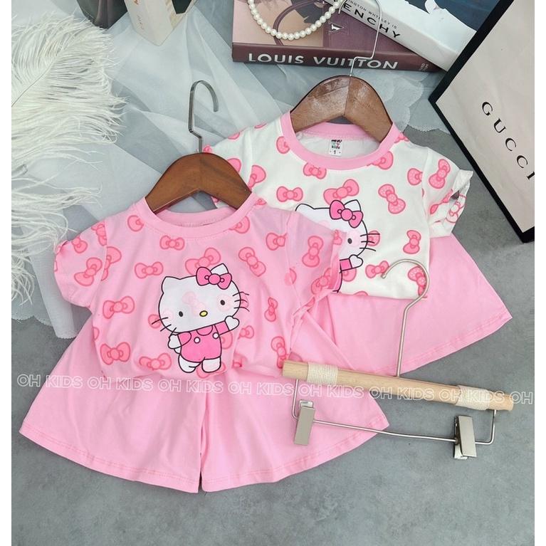 Bộ cộc tay Hello kitty bé gái dễ thương, chất liệu cotton mềm mát co giãn 4 chiều