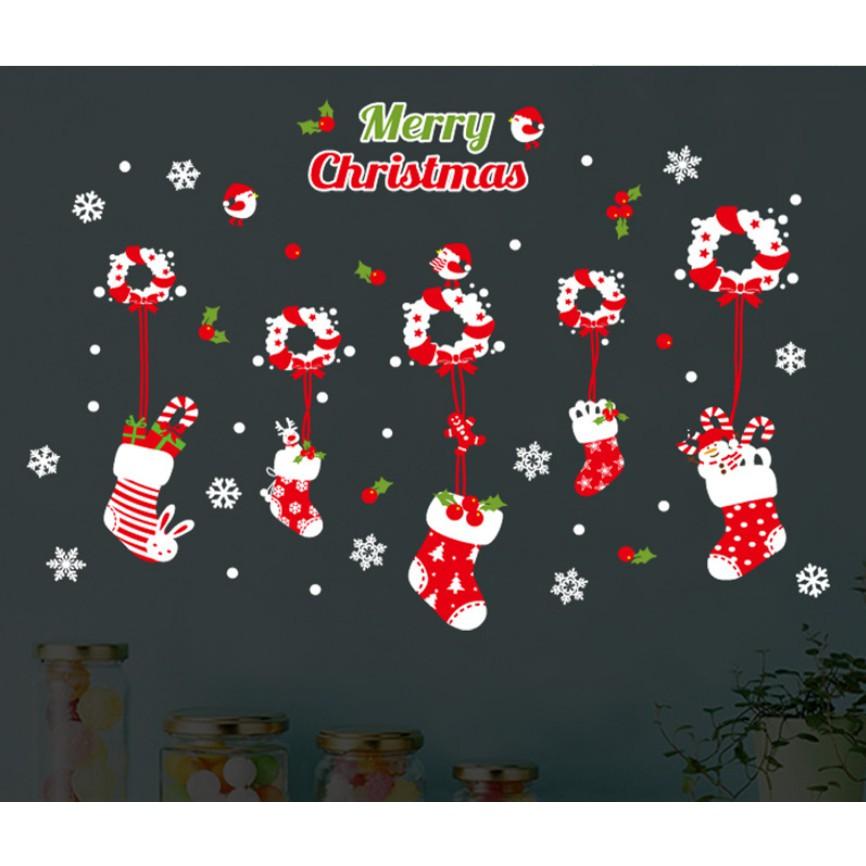 Decal trang trí noel vớ đỏ mừng giáng sinh