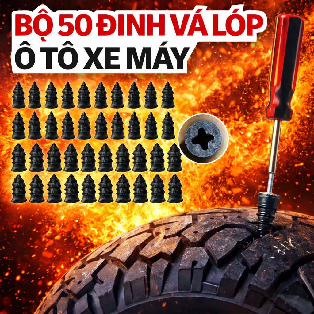 Bộ 50 Đinh Vá Lốp Không Săm Cao Cấp – Dùng Cho Ô Tô & Xe Máy, Tiện Lợi