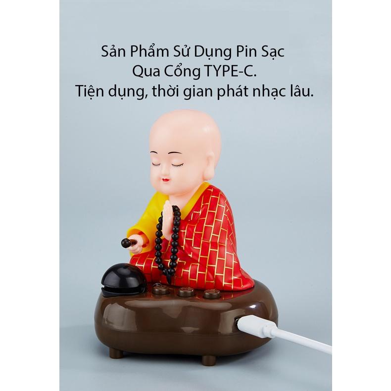 Tượng Chú Tiểu Gõ Mõ Sài Bằng Điện đầu gật gù-USB- Phật Giáo-Vật Phẩm Phong Thuỷ Thờ Cúng-trang trí trên ôtô.'