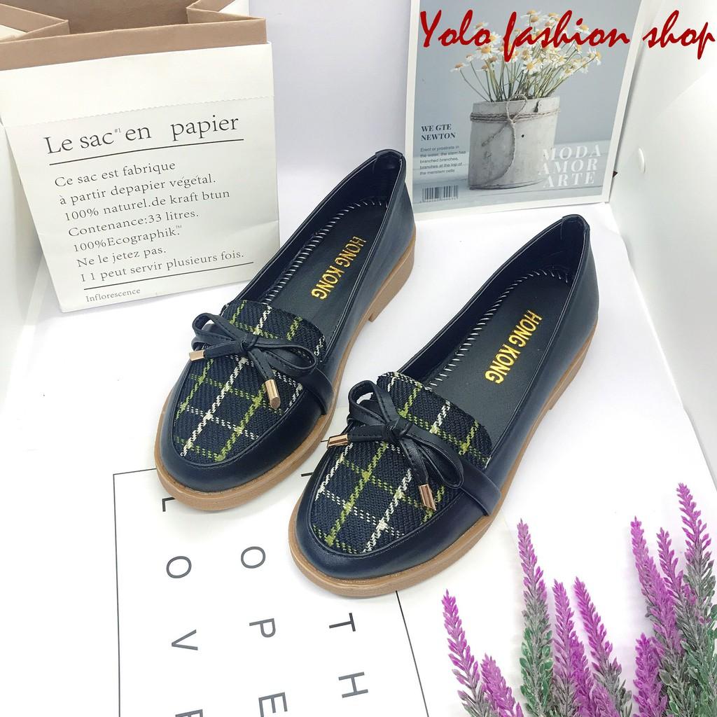 Giày lười slip on nữ phối dạ đính nơ thời trang hàng cao cấp chuẩn đẹp-GL15