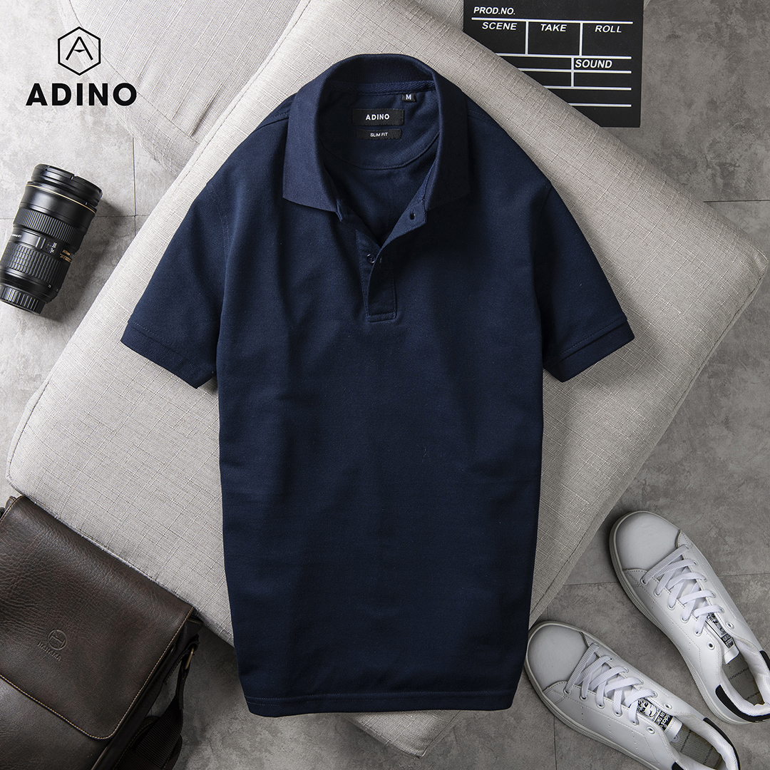 Áo Polo Nam Adino Màu Xanh Đen Vải Cotton Co Giãn Thiết Kế Basic Trẻ Trung Pl42 - Xanh Đen - L