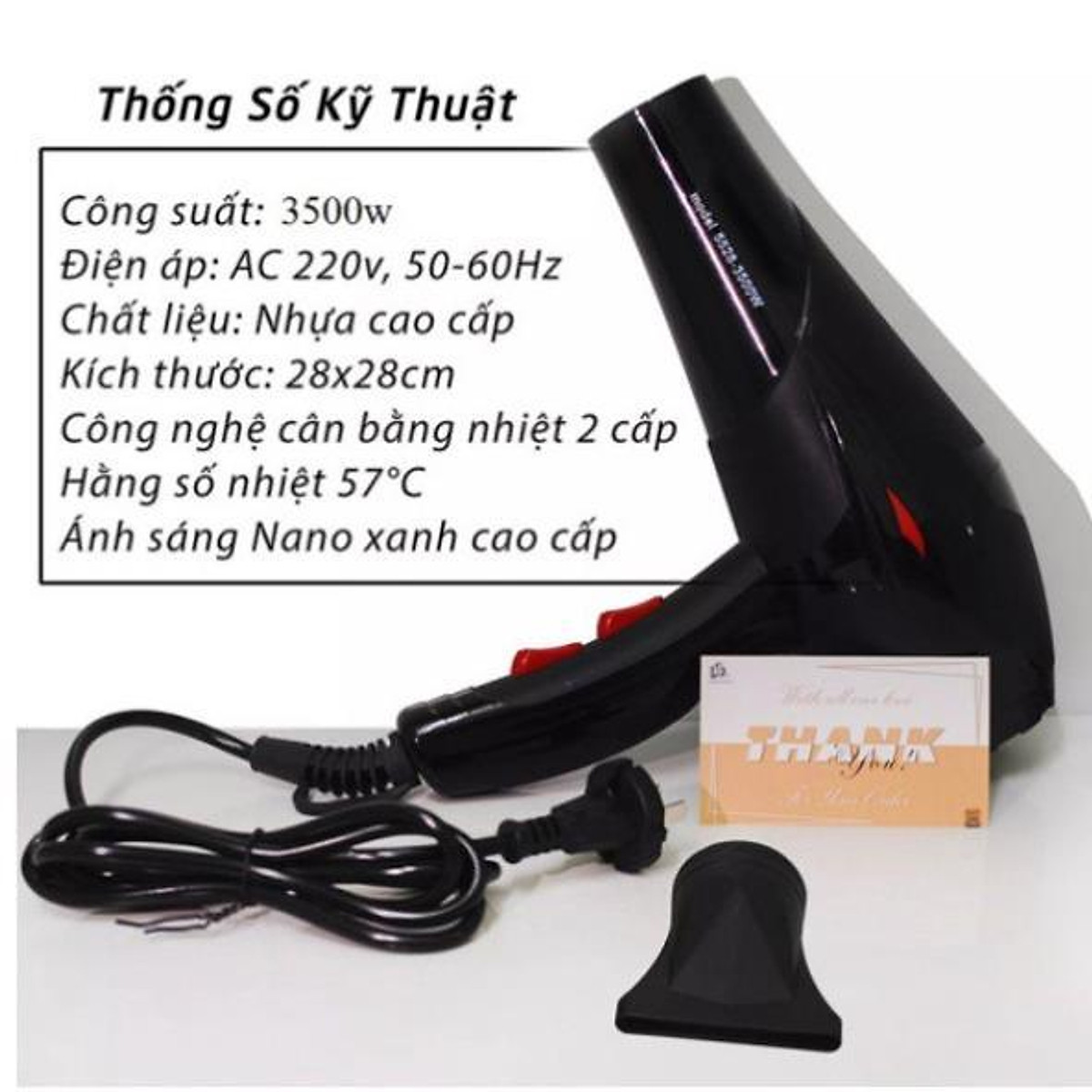 Máy sấy tóc công suất lớn tạo kiểu Panasoni Máy khò tóc 2 chiều nóng lạnh 3500w thiết kế nhỏ gọn sang trọng