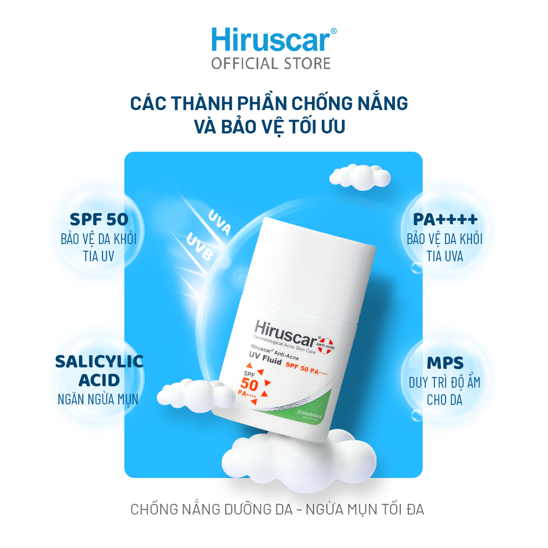 Sữa chống nắng dành cho da dầu, mụn Hiruscar Anti-Acne UV Fluid 25g SPF50 PA++++