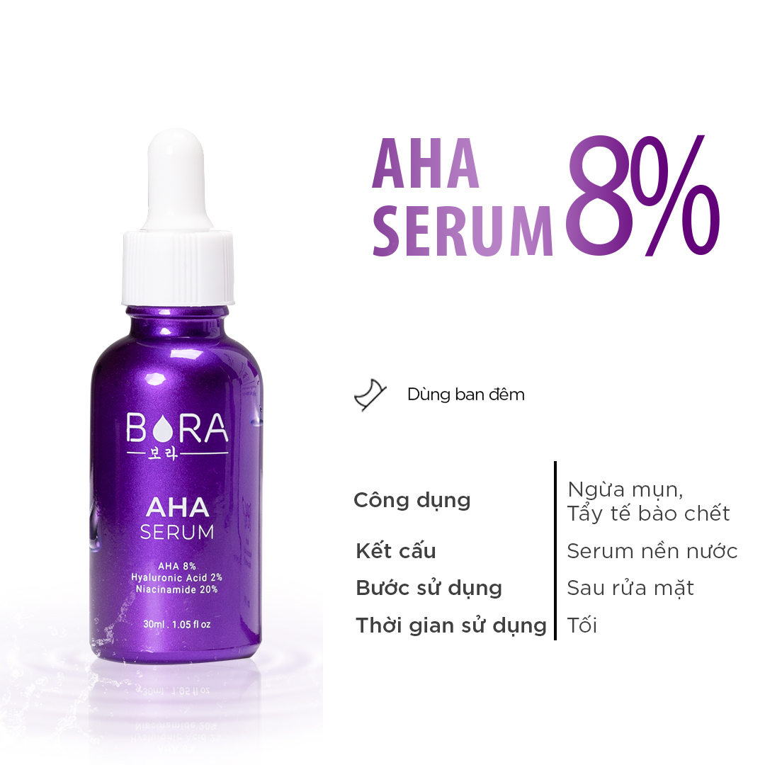 Tinh chất ngăn ngừa mụn dưỡng ẩm cho da Bora AHA 8% Serum lọ 30ml