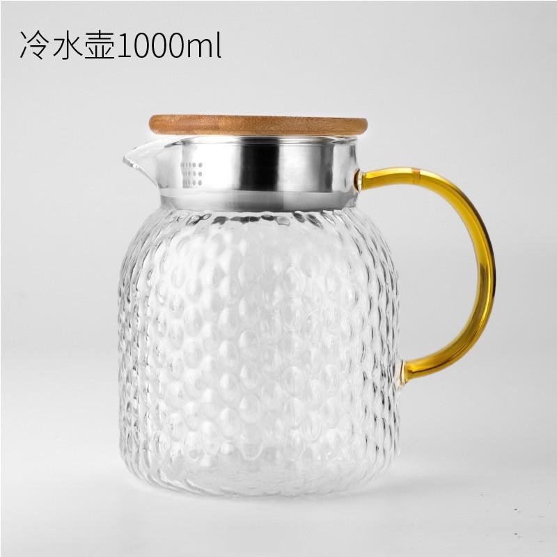 Bình nước thủy tinh chịu nắp gỗ, quai vàng