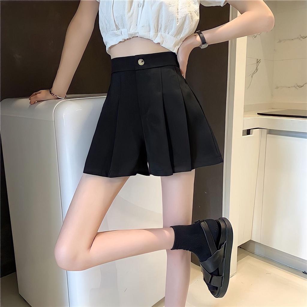Quần Short Xếp Ly Nữ Cạp Cao Ống Rộng Tuyết Mưa
