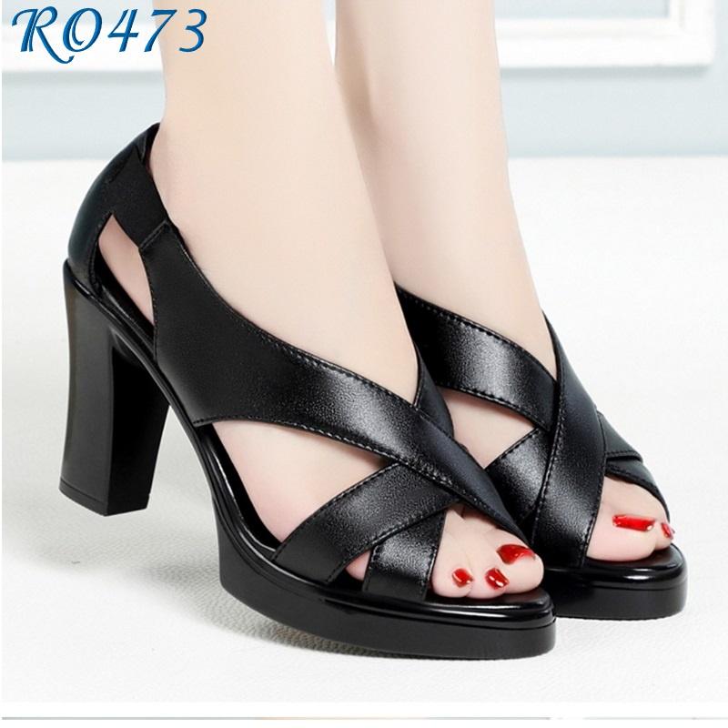 Giày sandal nữ cao gót 7 phân hàng hiệu rosata màu đen thời trang ro473 HÀNG VIỆT NAM CHẤT LƯỢNG QUỐC TẾ