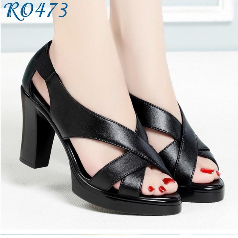 Sandal nữ quai chéo ROSATA RO473 cao 8p - Đen - HÀNG VIỆT NAM - BKSTORE