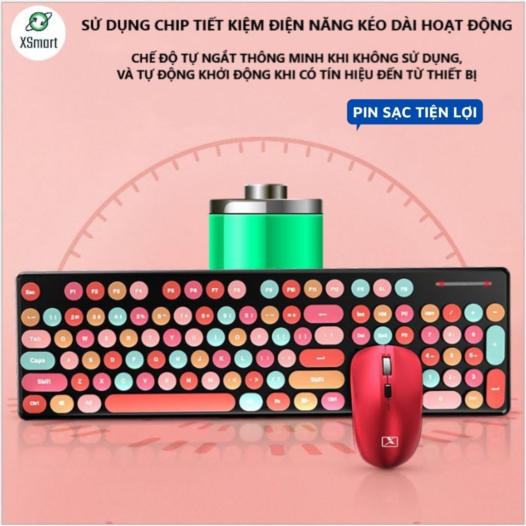 Bộ Bàn Phím Và Chuột Không Dây XSmart N620 Sweet Hồng Cute Nhiều Màu Sắc, Dùng Văn Phòng Cho Máy Tính, Laptop, PC - Hàng Chính Hãng