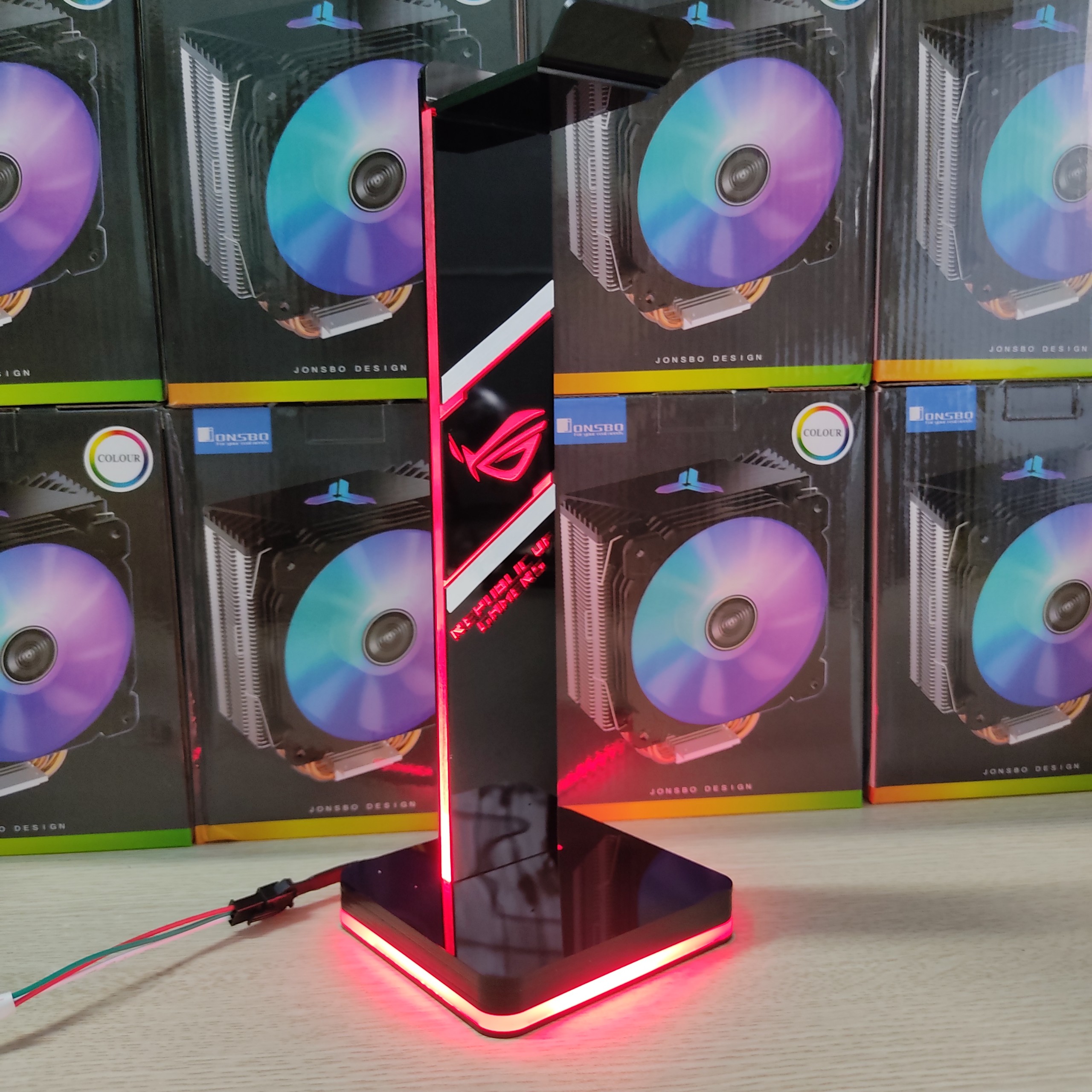 Giá treo tai nghe Gaming Logo ROG có tích hợp đèn led RGB, điều khiển chỉnh màu từ xa - Hàng nhập khẩu