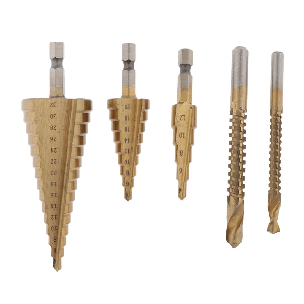 5pcs Step Drill Hole Jig Drill Bit HSS Cutting Hole Saw Woodworking Too Sets