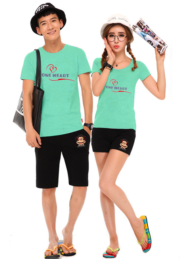 Bộ Áo Thun Đôi One Heart - Màu Xanh Ngọc