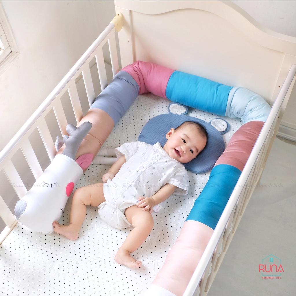 Quây cũi dài hình con thú cho bé RUNA KIDS chất liệu Cotton Hàn 100% cao cấp, bảo vệ an toàn giấc ngủ cho bé