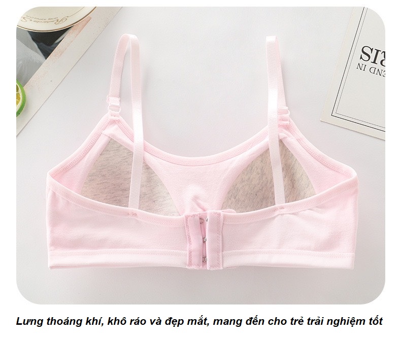 Áo lót nữ, áo lá học sinh cotton trơn mút liền cài sau 3 móc F004