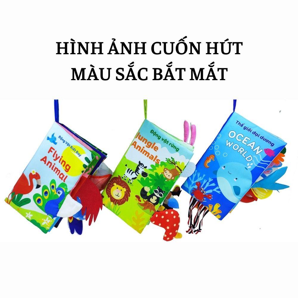 Sách vải cho bé sơ sinh 6 tháng 1 tuổi đến 2 tuổi song ngữ kích thích thị giác - Sách vải tương tác đoán đuôi con vật