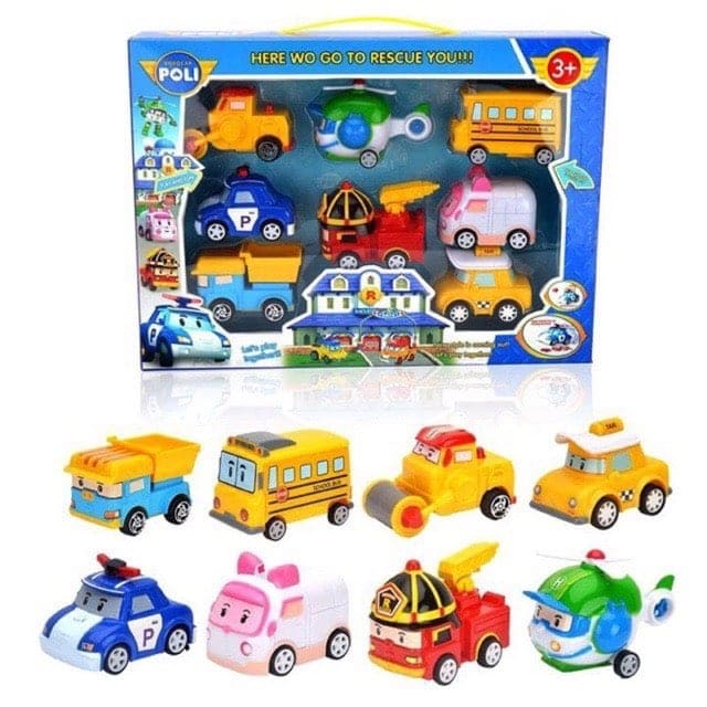 Bộ đồ chơi xếp hình 8 xe poli robocar policar chạy trớn
