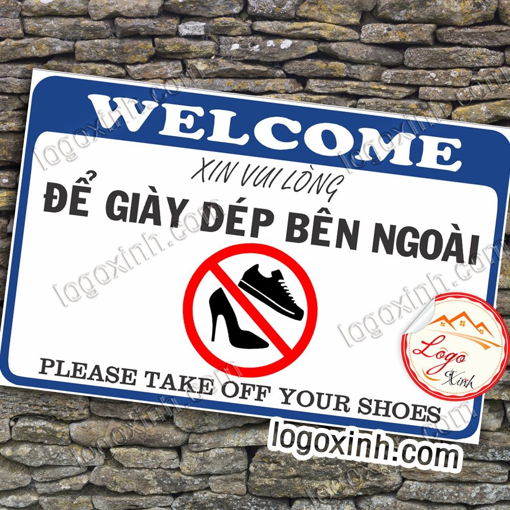 LOGO TEM STICKER NHẮC NHỞ VUI LÒNG ĐỂ GIÀY DÉP Ở NGOÀI, YÊU CẦU BỎ GIÀY DÉP BÊN NGOÀI, SHOES OFF PLEASE