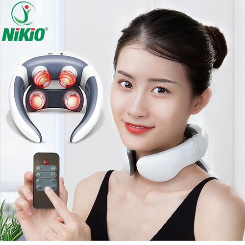 Máy Massage Cổ Nikio NK-130 - Sử Dụng Xung Điện Trị Liệu Kích Thích Cơ, Nhiệt Trị Nóng Sưởi Ấm Cơ, Cải Thiện Đau Mỏi Cổ, Vai, Gáy - Máy Có 4 Điện Cực Mát Xa Chuyên Sâu Tăng Tuần Hoàn Máu, Hỗ Trợ Cải Thiện Đau Mỏi Cổ, Vai, Gáy - Điều Khiển Remote Tiện Lợi