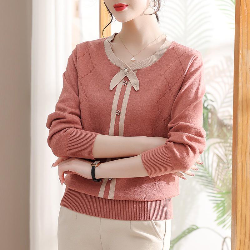 Áo len nữ cổ tròn nơ cách điệu dáng thụng chất len mềm mịn kiểu dáng basic thanh lịch mã VAA0489 - M01 Đỏ đô