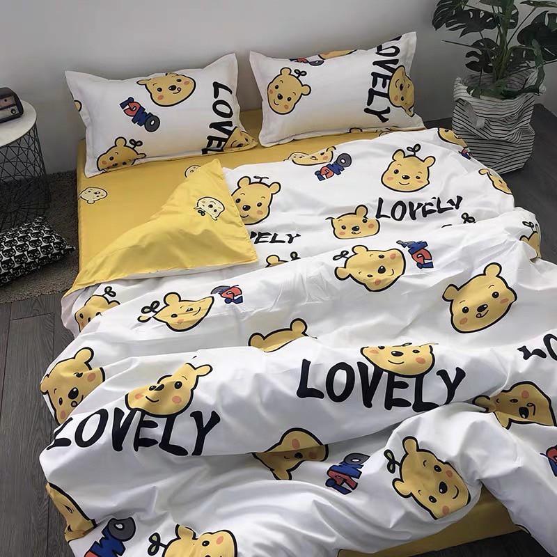 Bộ chăn ga gối phong cách Hàn Quốc gấu lovely bo chun đủ kích thước