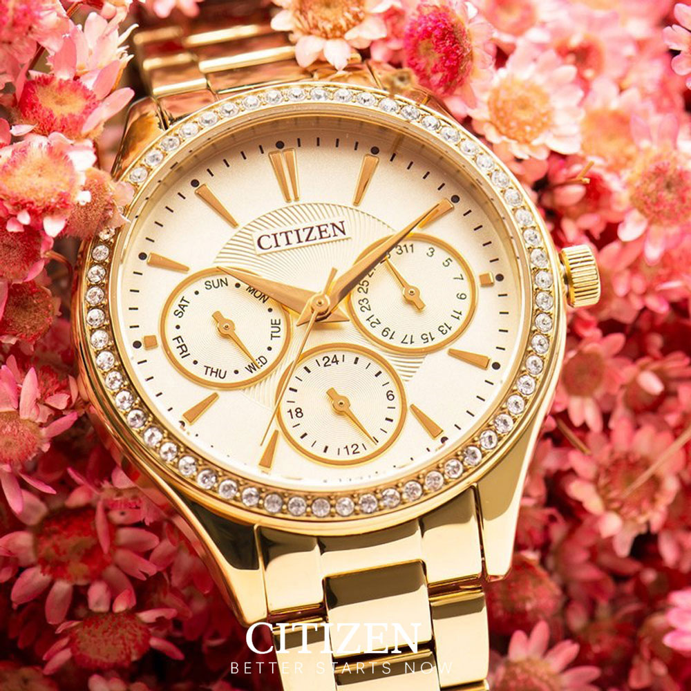 Đồng Hồ Nữ Citizen Đính Đá Swarovski Dây Thép Không Gỉ ED8162-54P - Mặt Vàng