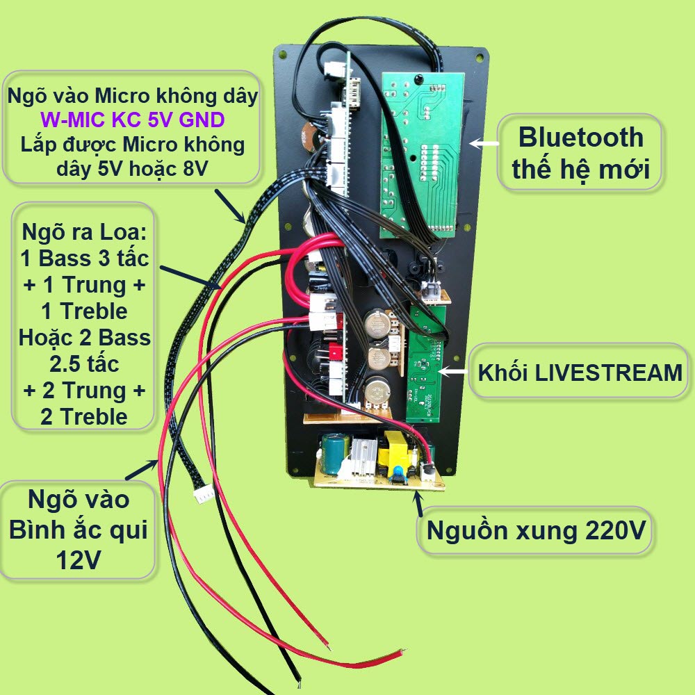 Mạch loa kéo CS8673E 130W, thu âm LIVESTREAM, DSP lập trình chống hú có chỉnh Bass Treble Micro, nguồn xung