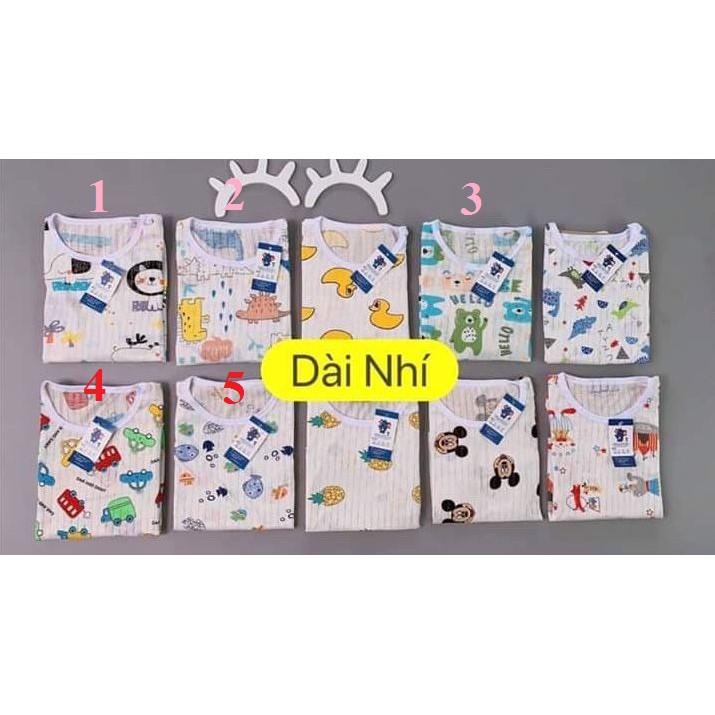 Bộ cotton giấy dài tay cài vai cho bé trai bé gái từ 5 đến 15kg